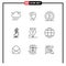 Group of 9 Outlines Signs and Symbols for human resource, search, mark, recruitment, media