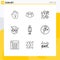 Group of 9 Outlines Signs and Symbols for smart watch, gift, agriculture, easter, vegetable