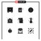 Group of 9 Solid Glyphs Signs and Symbols for descriptive statistics, box, tax, laptop, sport