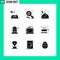 Group of 9 Solid Glyphs Signs and Symbols for grow, business, romantic, manager, female worker