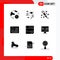 Group of 9 Solid Glyphs Signs and Symbols for medical, cardiology, sea, doctor, music