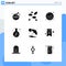 Group of 9 Solid Glyphs Signs and Symbols for summer, power, white cells, energy, check