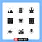 Group of 9 Solid Glyphs Signs and Symbols for upload, interface, interaction, communication, science