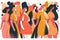 Group of abstract cheerful young ladies. Women are standing, posing together. Female cartoon characters illustration generative ai