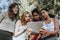 Group of active women looking at a digital tablet