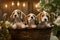 Group of Adorable Beagle Puppies Sitting in a Basket, Generative AI