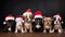 Group of adorable bulldog puppies in Christmas costumes