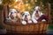 Group of Adorable Bulldog Puppies Sitting in a Basket, Generative AI
