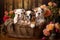 Group of Adorable Bulldog Puppies Sitting in a Basket, Generative AI