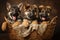 Group of Adorable German Shepherd Puppies Sitting in a Basket, Generative AI