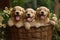 Group of Adorable Golden Retriever Puppies Sitting in a Basket, Generative AI