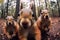 Group of adorable squirrels taking a selfie in a forest, AI-generated.