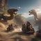 A group of adventurers riding giant, feathered serpents across a vast, untamed landscape2