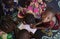 Group of African black children working with paper and drawing