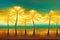 A group of African palm trees against the backdrop of the azure sea. Artistic effect. Tourism and rest. AI-generated