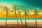 A group of African palm trees against the backdrop of the azure sea. Artistic effect. Tourism and rest. AI-generated