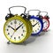 Group of alarm clocks on white background. 3D