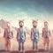 A group of alpacas wearing suits aristocrat outfit generative AI