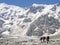 A group of alpinists is in the mountains