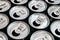 Group of aluminum cans with water drop