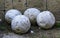 Group of ancient stone balls used in medieval cannons