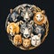 a group of animals in a circle on a black background