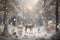 A group of animals in a snowy forest, coming together to decorate a giant pine tree AI Generated