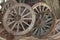 Group of Antique Wooden Chariot s Wheels