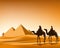 Group of Arab People with Camels Caravan Riding