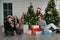 Group of asian friends happy together with christmas or new years celebration party with christmas or new years gifts sharing