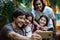 group of asian friends make video calls using a smartphone in the garden