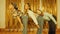 a group of Asian people dancing retro style in front of golden curtains that glisten over the dance floor