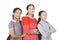 Group of asian teenager smiling face standing against white background