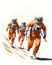 Group of Astronauts Wearing Orange and White Spacesuits Isolated on White Background. Generative ai