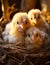 A group of baby chicks sitting in a nest. Adorable baby chicks sitting together in a cozy nest