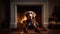 Group of Baby Labrador Retrievers by the Fireplace