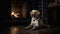 Group of Baby Labrador Retrievers by the Fireplace