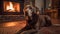 Group of Baby Labrador Retrievers by the Fireplace