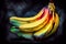 A group of bananas arranged on a dark background, generative ai illustration in watercolor style