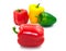 Group of beauty shape capcicum decoration food. selective focus big fresh red. Yellow green sweet peeper or bell pepper vegetable.
