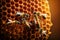 A group of bees producing honey on the honeycomb. AI