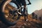 Group of bikers on beautiful day on mountain landscape