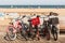 Group of bikes on boardwalk at beach