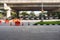 Group of Black Taxi waiting arrival passengers in front of Airport Gate