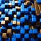 A group of blue and gold cubes.