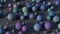Group of blue, purple balls. Gray background. Abstract animation, 3d render.