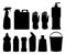 Group of bottles of household chemicals, supplies and cleaning, tools and containers for cleaning