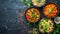 A group of bowls filled with different types of food on a table, AI