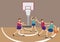 Group of Boys Playing Basketball Vector Illustration