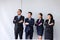 Group of business asian people standing and looking with cross arms after meeting,Success presentation and coaching seminar at off